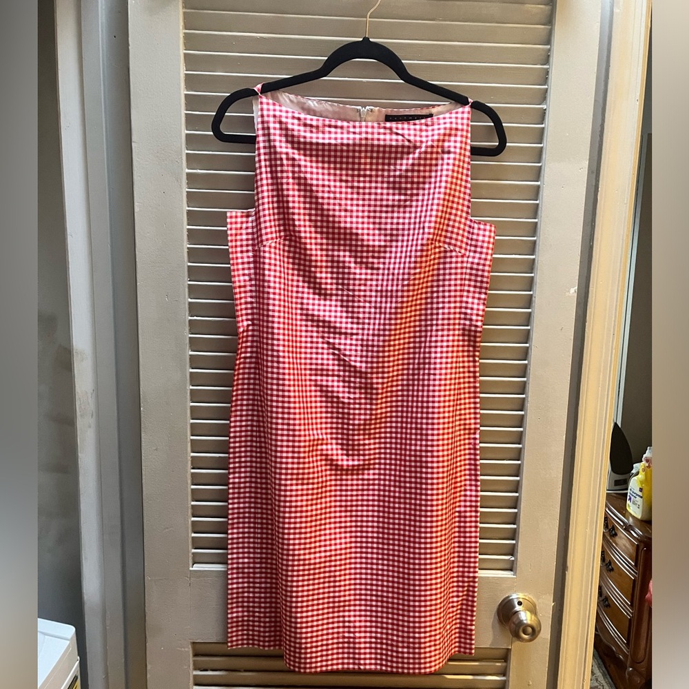 Red white gingham summer shift dress, size 8, cashmere brand, 100% silk material